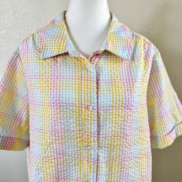 American Sweetheart Tops - American Sweetheart Shirt Womens XL White Pastel Plaid Easter Seersucker Button